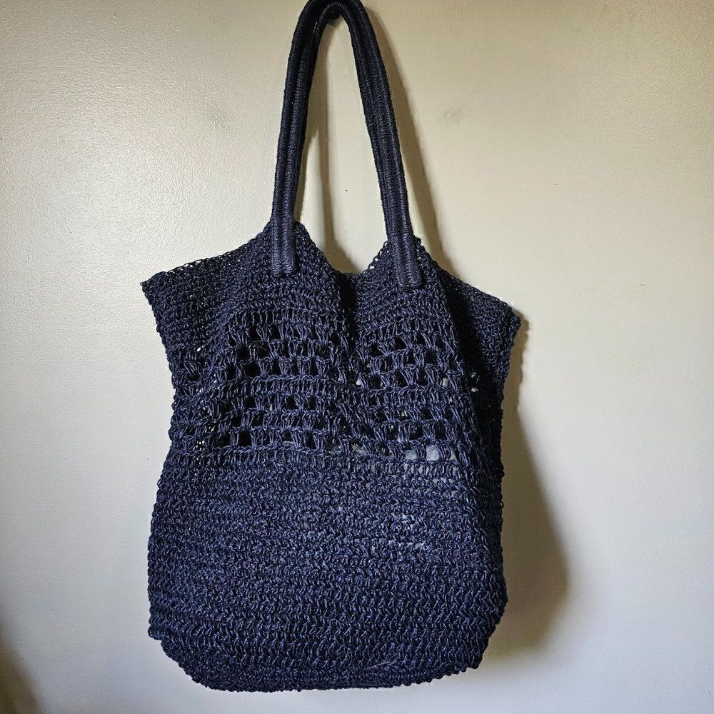 EUC LIKE NEW J. JILL CROCHETED BLUE LARGE TOTE BAG